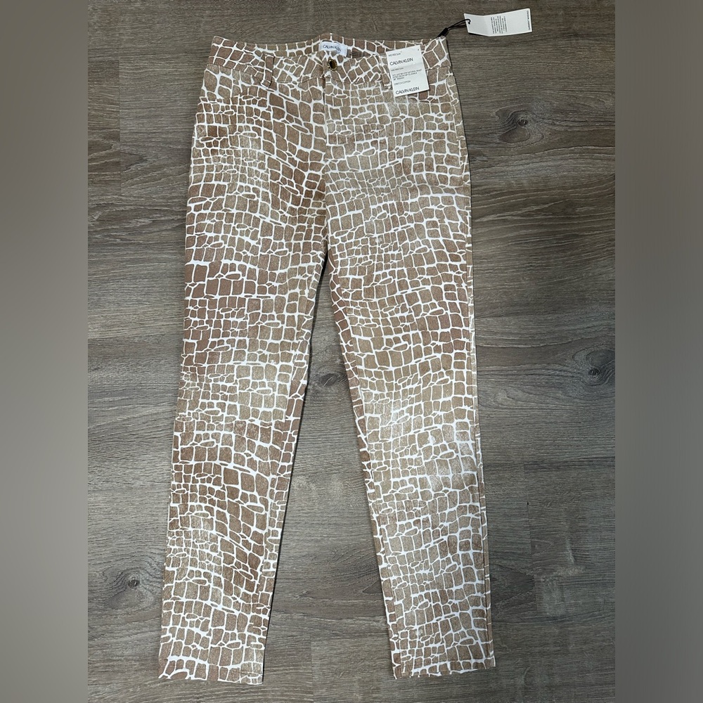 NWT Calvin Klein Womens Mid Rise Slim Cotton Stretch Ankle Length Pants Size 4
